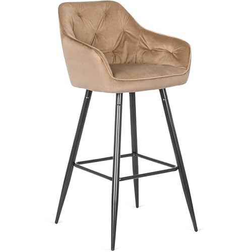 MEBEL ELITE Barhocker mit Lehne - Barstuhl Beige mit Armlehne und Fußstütze - Gepolstert Bar Hocker aus Samt und Metall - Küchenhocker Leicht zu Reinigen - Sitzhöhe 77 cm von MEBEL ELITE