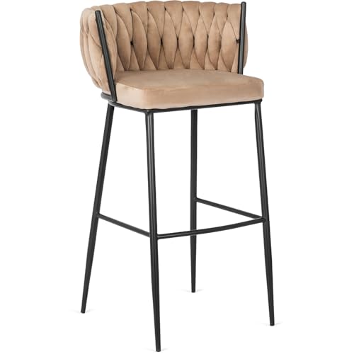 MEBEL ELITE Barhocker mit Lehne - Barstuhl Beige mit Fußstütze - Gepolstert Bar Hocker aus Samt und Metall - Küchenhocker Leicht zu Reinigen - Sitzhöhe 81 cm von MEBEL ELITE