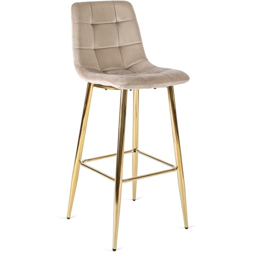 MEBEL ELITE Barhocker mit Lehne - Barstuhl Creme mit Fußstütze - Gepolstert Bar Hocker aus Samt und Metall - Küchenhocker Leicht zu Reinigen - Sitzhöhe 76 cm von MEBEL ELITE