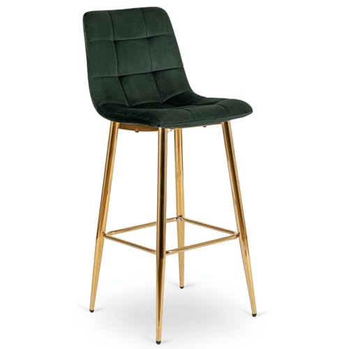 MEBEL ELITE Barhocker mit Lehne - Barstuhl Grün mit Fußstütze - Gepolstert Bar Hocker aus Samt und Metall - Küchenhocker Leicht zu Reinigen - Sitzhöhe 76 cm von MEBEL ELITE