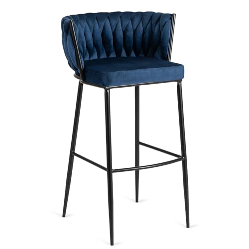 MEBEL ELITE Barhocker mit Lehne - Barstuhl Marineblau mit Fußstütze - Gepolstert Bar Hocker aus Samt und Metall - Küchenhocker Leicht zu Reinigen - Sitzhöhe 81 cm von MEBEL ELITE
