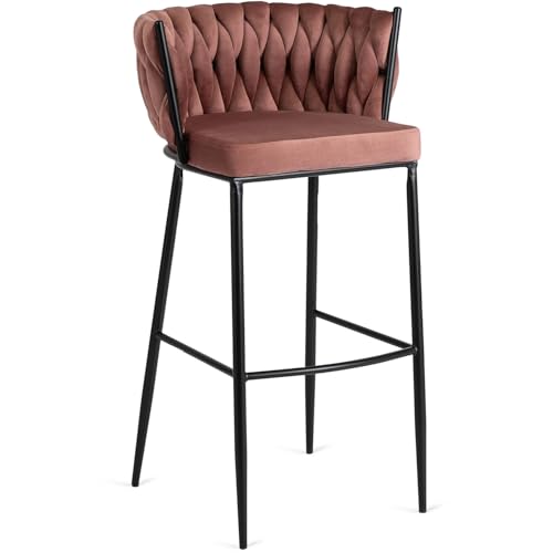 MEBEL ELITE Barhocker mit Lehne - Barstuhl Rosa mit Fußstütze - Gepolstert Bar Hocker aus Samt und Metall - Küchenhocker Leicht zu Reinigen - Sitzhöhe 81 cm von MEBEL ELITE