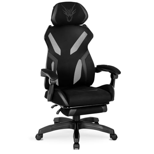 MEBEL ELITE Bürostuhl Gaming Stuhl mit Fußstütze - Gamingstuhl Stoff mit Kopfstütze und Armlehne - Gamer Stuhl mit Gummiräder - Gaming Sessel mit Wippfunktion - Bequem Computerstuhl bis 150 kg von MEBEL ELITE