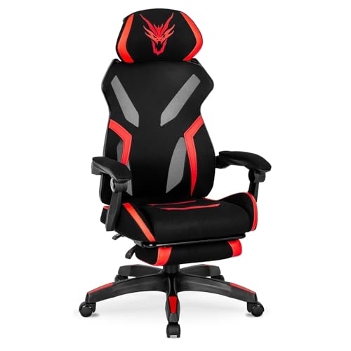 MEBEL ELITE Bürostuhl Gaming Stuhl mit Fußstütze - Gamingstuhl Stoff mit Kopfstütze und Armlehne - Gamer Stuhl mit Gummiräder - Gaming Sessel mit Wippfunktion - Bequem Computerstuhl bis 150 kg von MEBEL ELITE