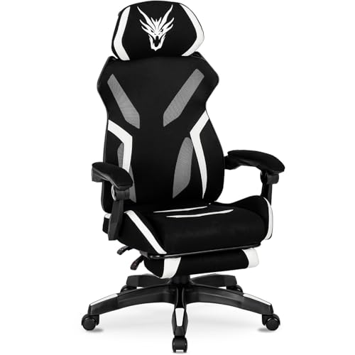 MEBEL ELITE Bürostuhl Gaming Stuhl mit Fußstütze - Gamingstuhl Stoff mit Kopfstütze und Armlehne - Gamer Stuhl mit Gummiräder - Gaming Sessel mit Wippfunktion - Bequem Computerstuhl bis 150 kg von MEBEL ELITE