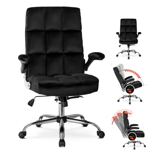 MEBEL ELITE Chefsessel Bürostuhl Samt - Schreibtischstuhl Schwarz - Bürosessel mit Verstellbare Armlehne - Computerstuhl mit Wippfunktion und Kopfstütze - Büro Stuhl Bequem, bis zu 120 kg von MEBEL ELITE