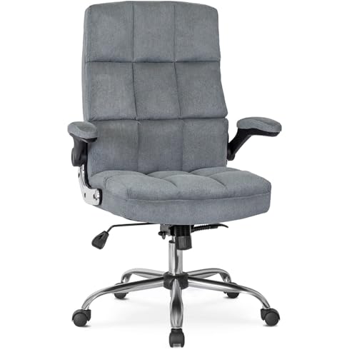 MEBEL ELITE Chefsessel Bürostuhl Stoff - Schreibtischstuhl Grau - Bürosessel mit Verstellbare Armlehne - Computerstuhl mit Wippfunktion und Kopfstütze - Büro Stuhl Bequem, bis zu 120 kg von MEBEL ELITE