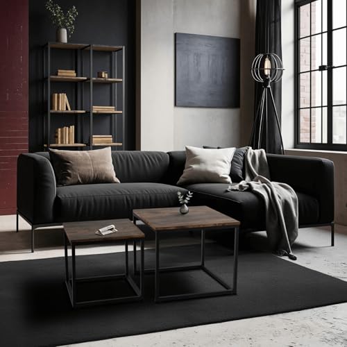 MEBEL ELITE Couchtisch 2er Set Eckig – Wohnzimmertisch Holzoptik – Sofatisch mit Metallgestell – Tische für Wohnzimmer und Büro – Pflegeleichter und Schmutzabweisender von MEBEL ELITE