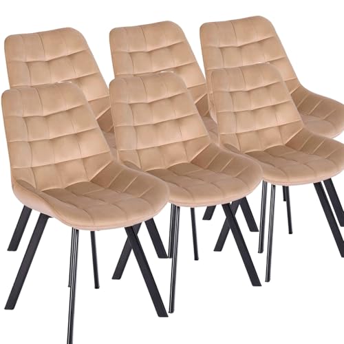 MEBEL ELITE Esszimmer Stühle in Velourstoff 6er Set - Esszimmerstühle Beige 87 x 52 x 59 cm - Küchenstühle Modern - Weiche Esstischstühle - Stabile Essstühle ohne scharfe Kanten von MEBEL ELITE