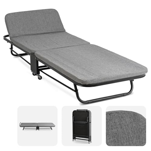 MEBEL ELITE Faltbett Gästebett Klappbar 185 x 65 cm– Reisebett Erwachsene mit Verstellbarer Rückenlehne – Klappbett Camping Grau – Campingbett Leicht Faltbar – Kompakte Aufbewahrung, bis zu 250 kg von MEBEL ELITE