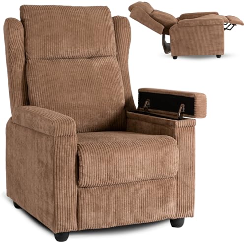 MEBEL ELITE Relaxsessel mit Liegefunktion - Fernsehsessel Braun mit 3 Sitzpositionen - Cord Sessel Wohnzimmer mit Versteckten Staufächern - Lesesessel Bequem Leicht zu Reinigen von MEBEL ELITE