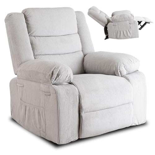 MEBEL ELITE Relaxsessel mit Liegefunktion - Fernsehsessel Grau mit 3 Sitzpositionen - Cord Sessel Wohnzimmer mit Seitentasche für Zubehör - Lesesessel Bequem Leicht zu Reinigen von MEBEL ELITE