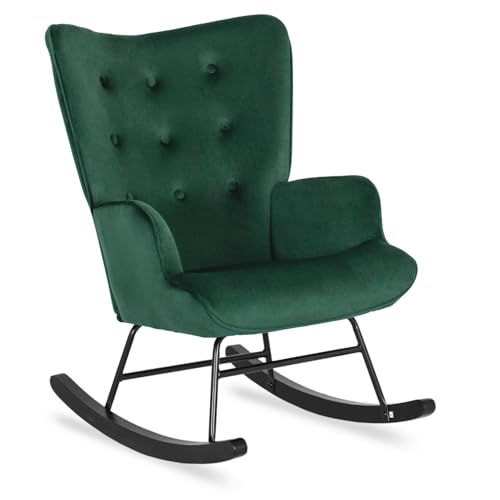MEBEL ELITE Schaukelstuhl Relaxsessel Samt Grün - Schaukelsessel mit Armlehne - Schaukel Sessel Wohnzimmer mit Metallgestell und Holzkufen - Lesesessel Bequem Leicht zu Reinigen von MEBEL ELITE