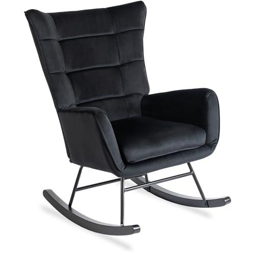 MEBEL ELITE Schaukelstuhl Relaxsessel Samt Schwarz - Schaukelsessel mit Armlehne - Schaukel Sessel Wohnzimmer mit Metallgestell und Holzkufen - Lesesessel Bequem Leicht zu Reinigen von MEBEL ELITE