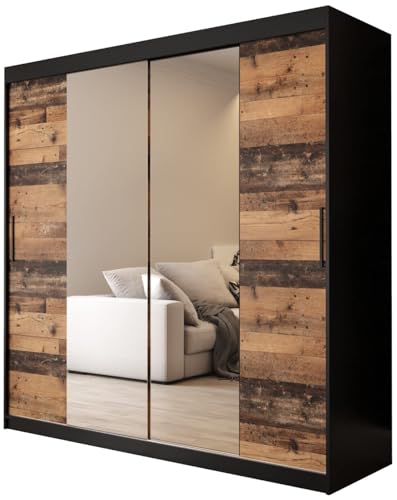 KRYSPOL Schiebetürenschrank Old Style T1 200 cm Kleiderschrank mit Spiegel Einlegeboden Schlafzimmer- Wohnzimmerschrank Schiebetüren Modern Design (Schubladen: 2) von MEBLE KRYSPOL