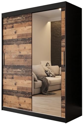 KRYSPOL Schiebetürenschrank Old Style T2 150 cm Kleiderschrank mit Spiegel Einlegeboden Schlafzimmer- Wohnzimmerschrank Schiebetüren Modern Design (Schubladen: 2) von MEBLE KRYSPOL