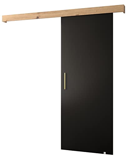 KRYSPOL Schiebetürsystem Salwad 1 Komplett-Set für Schiebetüren, Trennwände Innentüren, Modern Design (schwarz matt/Gitter: Artisan Eiche/Griff: Gold), 90 cm von MEBLE KRYSPOL