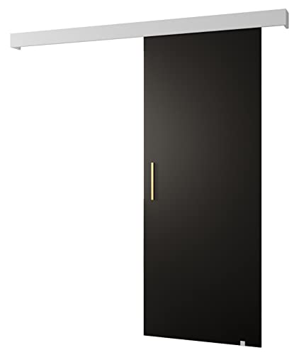 KRYSPOL Schiebetürsystem Salwad 1 Komplett-Set für Schiebetüren, Trennwände Innentüren, Modern Design (schwarz matt/Gitter: weiß matt/Griff: Gold), 90 cm von MEBLE KRYSPOL