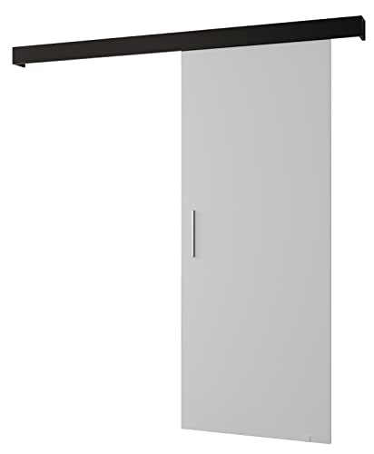 KRYSPOL Schiebetürsystem Salwad 1 Komplett-Set für Schiebetüren, Trennwände Innentüren, Modern Design (weiß matt/Gitter: schwarz matt/Griff: Silber), 90 cm von MEBLE KRYSPOL
