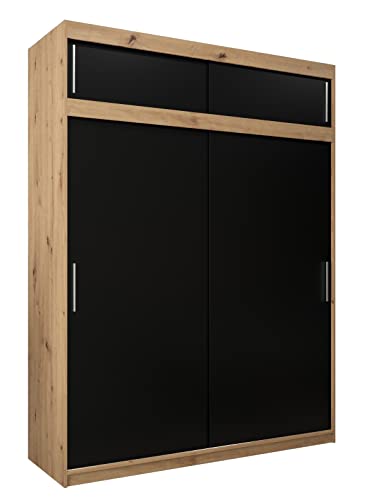 MEBLE KRYSPOL Tokyo 180 Kleiderschrank mit Zwei Schiebetüren für Schlafzimmer – moderner Aufbewahrungsschrank mit Kleiderstange und Regalen – 180x240x62cm - Artisan + Mattschwarz mit Verlängerung von MEBLE KRYSPOL