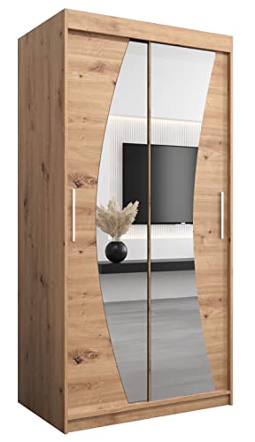 MEBLE KRYSPOL Wave 100 Schlafzimmerschrank mit Zwei Schiebetüren, Spiegel, Kleiderstange und Regalen – 100x200x62cm - Artisan von MEBLE KRYSPOL