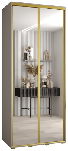 Kleiderschrank mit Spiegel Dakota 2 Garderobenschrank - Schrank Schlafzimmer - Mehrzweckschrank 2 Schiebetüren - Regalen - Flur Möbel - Kleiderstange Schrank - Allzweckschrank - closet - Gaderobe von MEBLE KRYSPOL