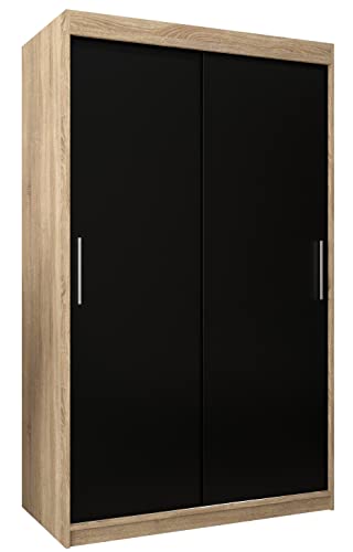 MEBLE KRYSPOL Tokyo 120 Kleiderschrank mit Zwei Schiebetüren für Schlafzimmer – moderner Aufbewahrungsschrank mit Kleiderstange und Regalen – 120x200x62cm - Sonoma + Mattschwarz von MEBLE KRYSPOL