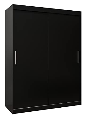 MEBLE KRYSPOL Tokyo 150 Kleiderschrank mit Zwei Schiebetüren für Schlafzimmer – moderner Aufbewahrungsschrank mit Kleiderstange und Regalen – 150x200x62cm - Mattschwarz von MEBLE KRYSPOL