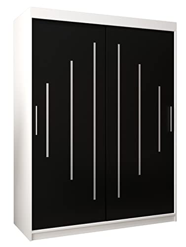 Kryspol Schwebetürenschrank York 150 cm Kleiderschrank mit Kleiderstange und Einlegeboden Schlafzimmer- Wohnzimmerschrank Schiebetüren Modern Design (Weiß + Schwarz) von MEBLE KRYSPOL