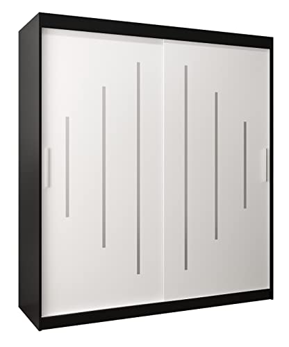 Kryspol Schwebetürenschrank York 180 cm Kleiderschrank mit Kleiderstange und Einlegeboden Schlafzimmer- Wohnzimmerschrank Schiebetüren Modern Design (Schwarz + Weiß) von MEBLE KRYSPOL
