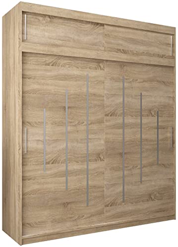 Kryspol Schwebetürenschrank York 200 cm Kleiderschrank mit Kleiderstange und Einlegeboden Schlafzimmer- Wohnzimmerschrank Schiebetüren Modern Design (Sonoma mit Erweiterung) von MEBLE KRYSPOL