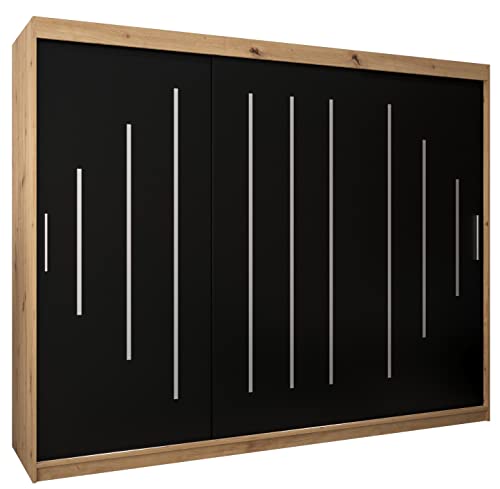 Kryspol Schwebetürenschrank York 250 cm Kleiderschrank mit Kleiderstange und Einlegeboden Schlafzimmer- Wohnzimmerschrank Schiebetüren Modern Design (Artisan Eiche + Schwarz) von MEBLE KRYSPOL