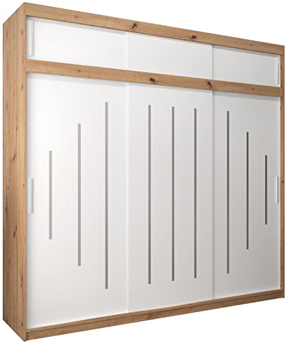 Kryspol Schwebetürenschrank York 250 cm Kleiderschrank mit Kleiderstange und Einlegeboden Schlafzimmer- Wohnzimmerschrank Schiebetüren Modern Design (Artisan Eiche + Weiß mit Erweiterung) von MEBLE KRYSPOL