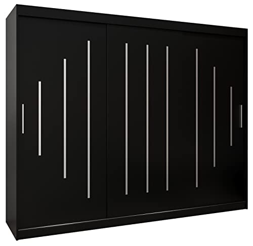 Kryspol Schwebetürenschrank York 250 cm Kleiderschrank mit Kleiderstange und Einlegeboden Schlafzimmer- Wohnzimmerschrank Schiebetüren Modern Design (Schwarz) von MEBLE KRYSPOL