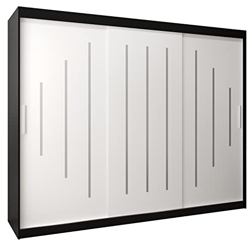 Kryspol Schwebetürenschrank York 250 cm Kleiderschrank mit Kleiderstange und Einlegeboden Schlafzimmer- Wohnzimmerschrank Schiebetüren Modern Design (Schwarz + Weiß) von MEBLE KRYSPOL