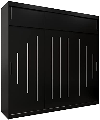 Kryspol Schwebetürenschrank York 250 cm Kleiderschrank mit Kleiderstange und Einlegeboden Schlafzimmer- Wohnzimmerschrank Schiebetüren Modern Design (Schwarz mit Erweiterung) von MEBLE KRYSPOL