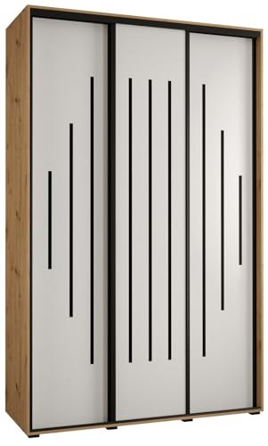 MEBLE KRYSPOL Cannes 12 Moderner Schrank mit 3 Schiebetüren mit Stange, Regale - Aufbewahrungsschrank für Schlafzimmer, Wohnzimmer - 205,2x150x45 cm - Artisan Weiß Schwarz von MEBLE KRYSPOL