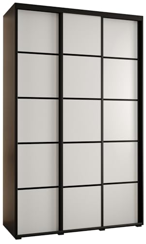 MEBLE KRYSPOL Cannes 4 Moderner Schrank mit 3 Schiebetüren mit Stange, Regale - Aufbewahrungsschrank für Schlafzimmer, Wohnzimmer - 205,2x150x45 cm - Schwarz Weiß Schwarz von MEBLE KRYSPOL