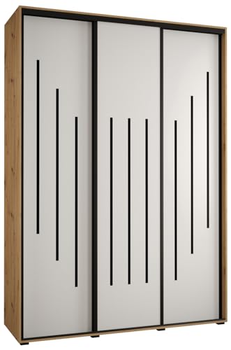 MEBLE KRYSPOL Cannes 8 Moderner Schrank mit 3 Schiebetüren mit Stange, Regale - Aufbewahrungsschrank für Schlafzimmer, Wohnzimmer - 205,2x180x45 cm - Artisan Weiß Schwarz von MEBLE KRYSPOL