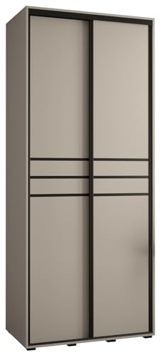 MEBLE KRYSPOL Dakota 10 Schrank mit Zwei Schiebetüren - Moderner Kleiderschrank mit Kleiderstange und Regalen - 235,2x110x60cm - Kaschmir Schwarz von MEBLE KRYSPOL