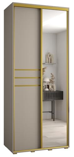 MEBLE KRYSPOL Dakota 11 Schrank mit Zwei Schiebetüren - Moderner Kleiderschrank mit Spiegel, Kleiderstange und Regalen - 235,2x120x45cm - Kaschmir Gold von MEBLE KRYSPOL