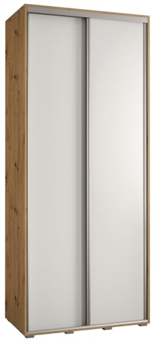 MEBLE KRYSPOL Davos 1 100 Schlafzimmerschrank mit Zwei Schiebetüren - Moderner Kleiderschrank mit Kleiderstange und Regalen - 235,2x100x60 cm - Artisan Weiß Silber von MEBLE KRYSPOL