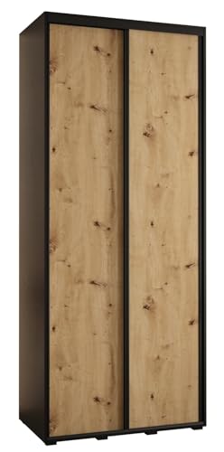 MEBLE KRYSPOL Davos 1 100 Schlafzimmerschrank mit Zwei Schiebetüren - Moderner Kleiderschrank mit Kleiderstange und Regalen - 235,2x100x45 cm - Schwarz Artisan Schwarz von MEBLE KRYSPOL