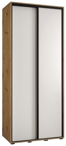 MEBLE KRYSPOL Davos 1 100 Schlafzimmerschrank mit Zwei Schiebetüren - Moderner Kleiderschrank mit Kleiderstange und Regalen - 235,2x100x60 cm - Artisan Weiß Schwarz von MEBLE KRYSPOL