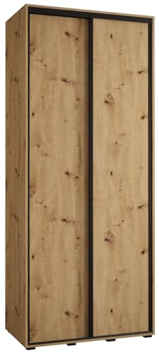 MEBLE KRYSPOL Davos 1 110 Schlafzimmerschrank mit Zwei Schiebetüren - Moderner Kleiderschrank mit Kleiderstange und Regalen - 235,2x110x45 cm - Artisan Artisan Schwarz von MEBLE KRYSPOL