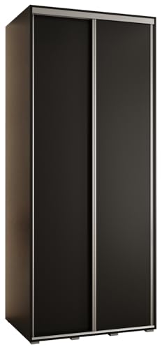 MEBLE KRYSPOL Davos 1 110 Schlafzimmerschrank mit Zwei Schiebetüren - Moderner Kleiderschrank mit Kleiderstange und Regalen - 235,2x110x60 cm - Schwarz Schwarz Silber von MEBLE KRYSPOL