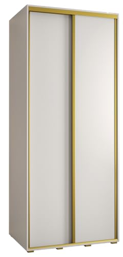 MEBLE KRYSPOL Davos 1 110 Schlafzimmerschrank mit Zwei Schiebetüren - Moderner Kleiderschrank mit Kleiderstange und Regalen - 235,2x110x60 cm - Weiß Weiß Gold von MEBLE KRYSPOL