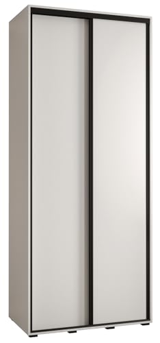 MEBLE KRYSPOL Davos 1 110 Schlafzimmerschrank mit Zwei Schiebetüren - Moderner Kleiderschrank mit Kleiderstange und Regalen - 235,2x110x45 cm - Weiß Weiß Schwarz von MEBLE KRYSPOL