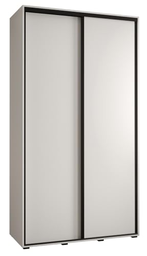 MEBLE KRYSPOL Davos 1 130 Schlafzimmerschrank mit Zwei Schiebetüren - Moderner Kleiderschrank mit Kleiderstange und Regalen - 235,2x130x45 cm - Weiß Weiß Schwarz von MEBLE KRYSPOL