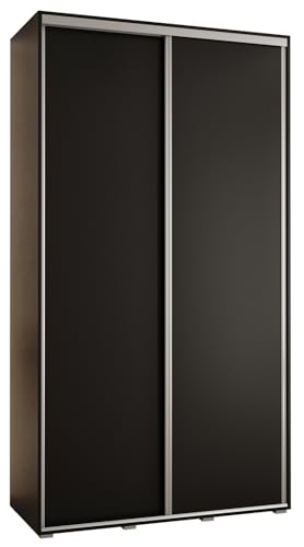 MEBLE KRYSPOL Davos 1 130 Schlafzimmerschrank mit Zwei Schiebetüren - Moderner Kleiderschrank mit Kleiderstange und Regalen - 235,2x130x45 cm - Schwarz Schwarz Silber von MEBLE KRYSPOL